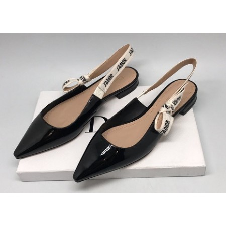 Женские лаковые кожаные туфли Christian Dior черные с открытой пяткой на низком каблуке