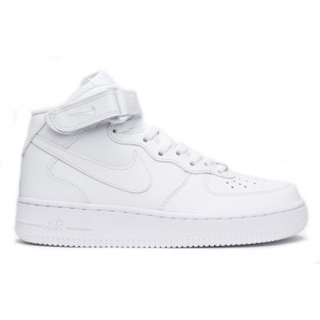 Кроссовки высокие кожаные белые Nike Air Force 1 Mid 07 (White)