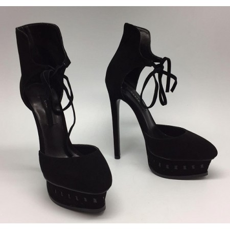 Женские замшевые туфли на платформе и высоком каблуке Casadei черные