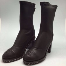Женские брендовые кожаные полусапоги Chanel Черные Женские брендовые кожаные полусапоги Chanel Черные
