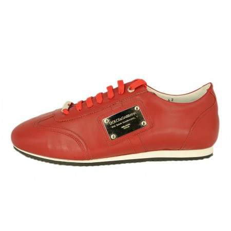 Мужские кожаные кроссовки Dolce&Gabbana красные с белой полосой