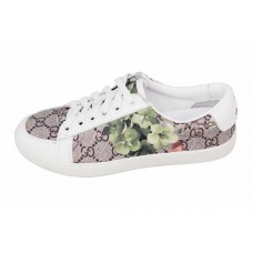 Женские летние кожаные кроссовки Gucci серые с цветами Женские летние кожаные кроссовки Gucci серые с цветами