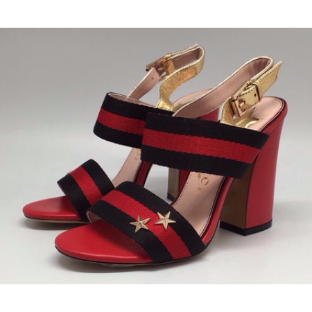 Босоножки Gucci черно-красные на высоком каблуке