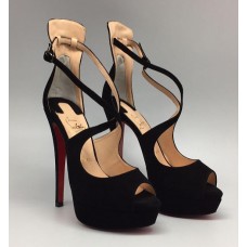 Женские замшевые босоножки на платформе Christian Louboutin черные Женские замшевые босоножки на платформе Christian Louboutin черные