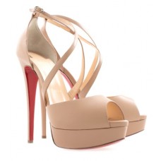 Женские кожаные босоножки на платформе Christian Louboutin бежевые Женские кожаные босоножки на платформе Christian Louboutin бежевые