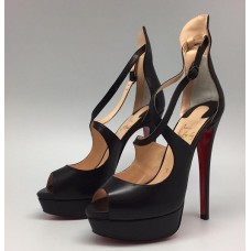 Женские кожаные босоножки на платформе Christian Louboutin черные