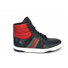 Зимние кеды Gucci Blue/Red с МЕХОМ