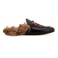 Женские зимние кожаные лоферы Gucci черные с мехом (змея) Женские зимние кожаные лоферы Gucci черные с мехом (змея)