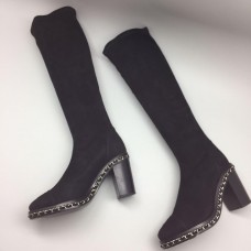Женские осенние брендовые замшевые сапоги Chanel Black Женские осенние брендовые замшевые сапоги Chanel Black