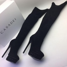 Женские брендовые замшевые ботфорты Casadei Black Женские брендовые замшевые ботфорты Casadei Black