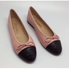 Женские брендовые кожаные балетки Chanel Low Pink/Black Женские брендовые кожаные балетки Chanel Low Pink/Black