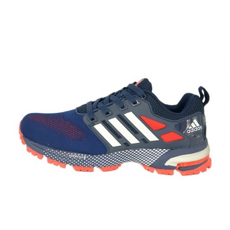 Мужские беговые кроссовки Adidas Marathon Flyknit синие с красным