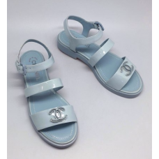 Женские кожаные брендовые сандалии Chanel Cruise Low Blue Женские кожаные брендовые сандалии Chanel Cruise Low Blue