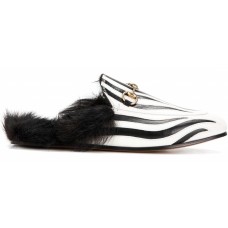 Лоферы Gucci White/Black с мехом