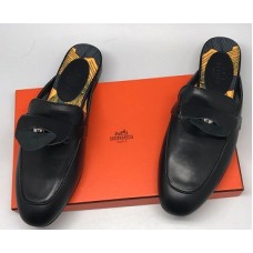 Женские кожаные лоферы Hermes черные Женские кожаные лоферы Hermes черные