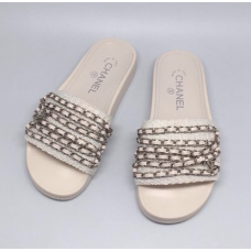 Женские брендовые шлепанцы Chanel Low White/Silver Женские брендовые шлепанцы Chanel Low White/Silver