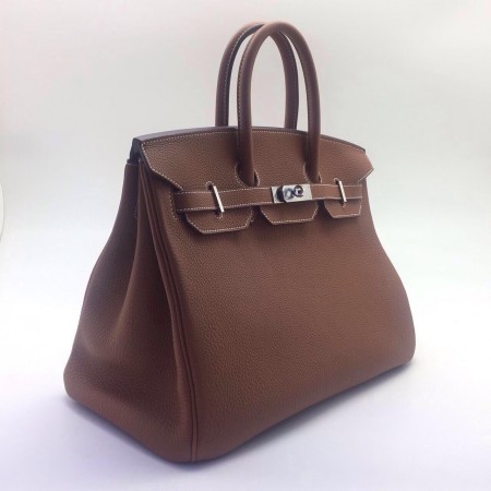 Женская кожаная сумка Hermes коричневая 35 см