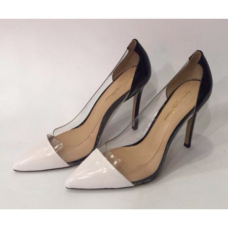 Женские кожаные лакированные туфли Gianvito Rossi Plexi белые с черным