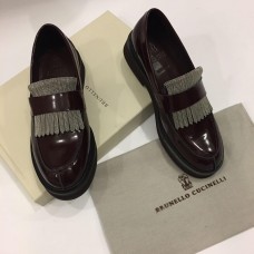 Женские осенние кожанные ботинки (дерби) Brunello Cucinelli бордовые на низком каблуке Женские осенние кожанные ботинки (дерби) Brunello Cucinelli бордовые на низком каблуке