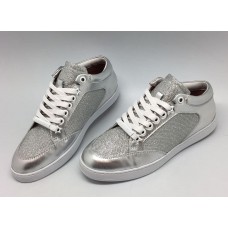 Женские летние кожаные кроссовки Jimmy Choo серебристые Женские летние кожаные кроссовки Jimmy Choo серебристые