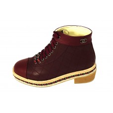 Женские кожаные осенние ботинки Chanel Bordo Женские кожаные осенние ботинки Chanel Bordo