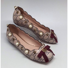 Кожаные балетки Gucci бежевые с жемчугом Кожаные балетки Gucci бежевые с жемчугом