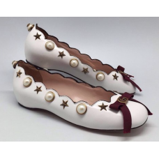 Кожаные балетки Gucci белые с жемчугом Кожаные балетки Gucci белые с жемчугом