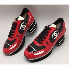 Женские лаковые кожаные кроссовки Chanel EX Sport красные на каблуке Женские лаковые кожаные кроссовки Chanel EX Sport красные на каблуке