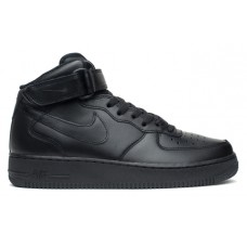 Кроссовки высокие кожаные Nike Air Force 1 Mid 07 (black)