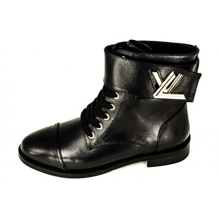 Женские осенние кожаные сапоги Louis Vuitton CheckPoint черные