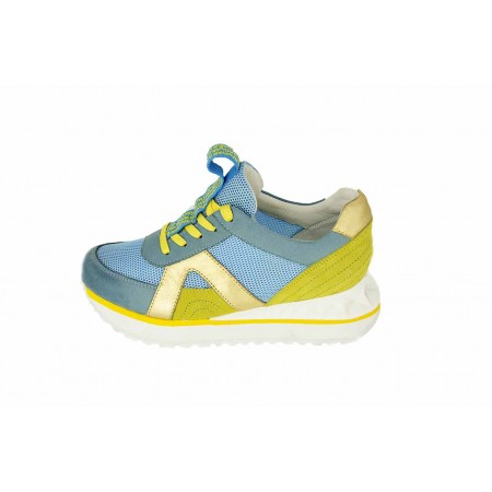 Женские цветные летние кроссовки Valentino Garavani Rockstud голубые с желтым