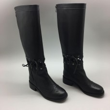 Женские осенние брендовые кожаные сапоги Chanel Cruise Black со шнуровкой Женские осенние брендовые кожаные сапоги Chanel Cruise Black со шнуровкой