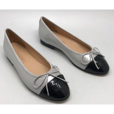 Женские кожаные  брендовые  балетки Chanel Cruise лаковые серые с черным Женские кожаные  брендовые  балетки Chanel Cruise лаковые серые с черным