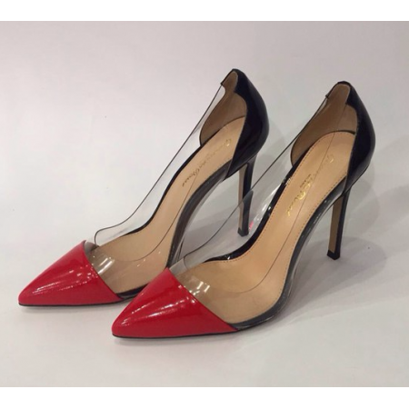 Женские кожаные лакированные туфли Gianvito Rossi Plexi черные с красным