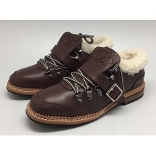 Зимние женские брендовые ботинки Chanel Bordo с мехом
