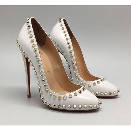 Женские белые кожаные туфли Christian Louboutin Pigalle с шипами на высоком каблуке