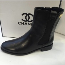 Женские осенние брендовые кожаные сапоги Chanel Black Женские осенние брендовые кожаные сапоги Chanel Black
