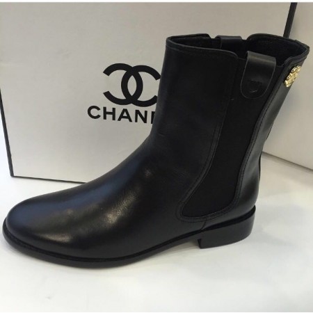 Женские осенние брендовые кожаные сапоги Chanel Black