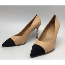 Женские брендовые кожаные туфли Chanel Beige/Black Женские брендовые кожаные туфли Chanel Beige/Black