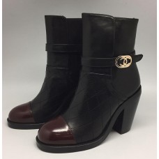 Женские осенние брендовые кожаные сапоги Chanel Black/Bordo Женские осенние брендовые кожаные сапоги Chanel Black/Bordo