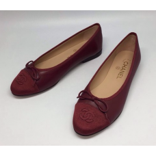 Женские брендовые кожаные балетки Chanel Low Dark Red Женские брендовые кожаные балетки Chanel Low Dark Red