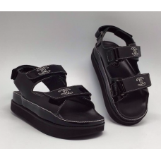 Женские брендовые кожаные сандалии Chanel Black черные Женские брендовые кожаные сандалии Chanel Black черные