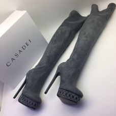 Женские брендовые замшевые ботфорты Casadei Grey Женские брендовые замшевые ботфорты Casadei Grey