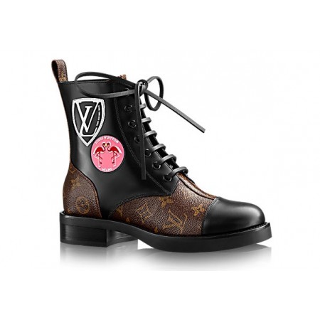 Женские осенние кожаные ботинки Louis Vuitton CheckPoint черные с коричневым