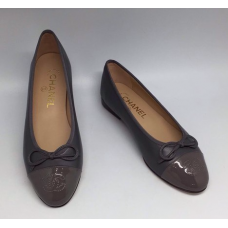 Женские брендовые кожаные балетки Chanel Dark Grey Женские брендовые кожаные балетки Chanel Dark Grey