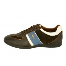 Мужские кожаные летние кроссовки Brioni коричневые с синим