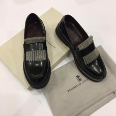Женские осенние кожанные ботинки (дерби) Brunello Cucinelli черные на низком каблуке Женские осенние кожанные ботинки (дерби) Brunello Cucinelli черные на низком каблуке