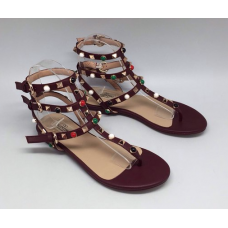 Женские кожаные сандалии Valentino Garavani Rockstud коричневые Женские кожаные сандалии Valentino Garavani Rockstud коричневые