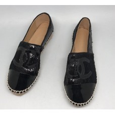 Женские лаковые  эспадрильи Chanel черные с пайетками  Женские лаковые  эспадрильи Chanel черные с пайетками