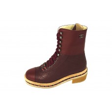 Женские брендовые кожаные осенние ботинки Chanel High Bordo Женские брендовые кожаные осенние ботинки Chanel High Bordo